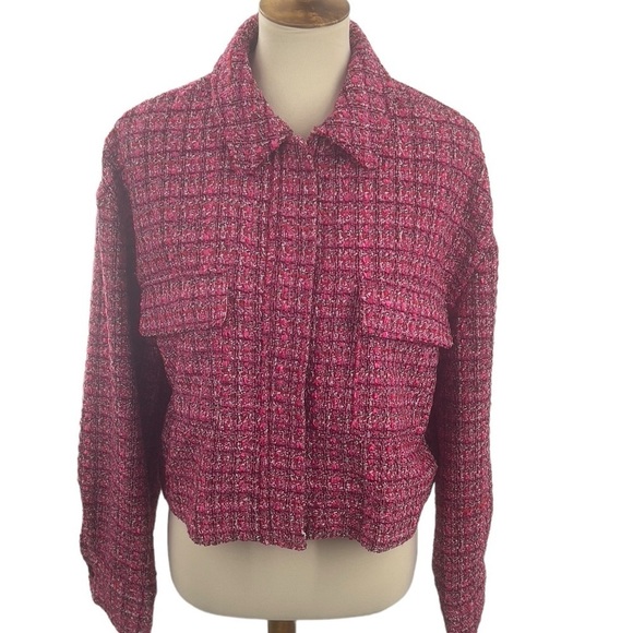 Rachel Zoe pink/black/white plaid boucle crop jacket new with tags - Picture 1 of 7